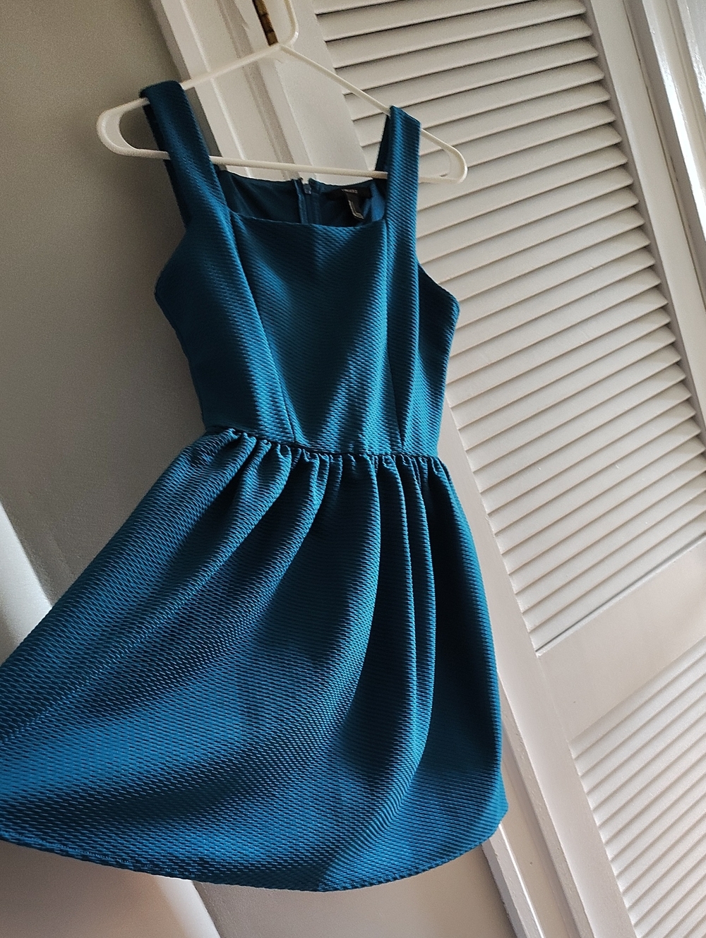 Forever 21 Teal Textured Fit & Flare Mini Dress